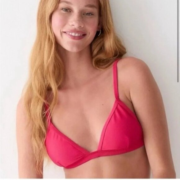 NWT J.Crew Pink Ribbed Trim Detail Padded Triangle Bikini Swim Top Size 2X - Picture 1 of 6